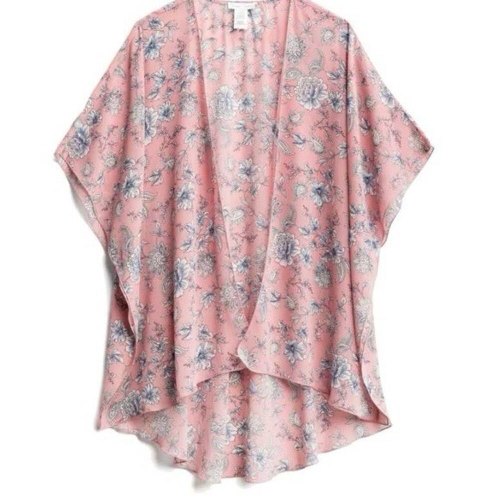 Emory Park Pink Floral Caley‎ Open Front Woven Shawl Size Small
